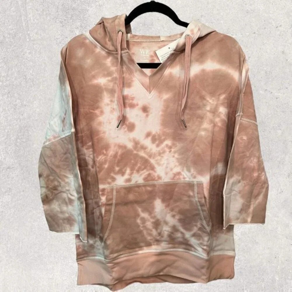 WE by living in yellow blush and white tie dye stretchy 3/4 sleeve hoodie XS